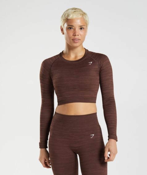 Women's Gymshark Adapt Marl Seamless Long Sleeve Cropped Tops Dark Brown | CA DN8305